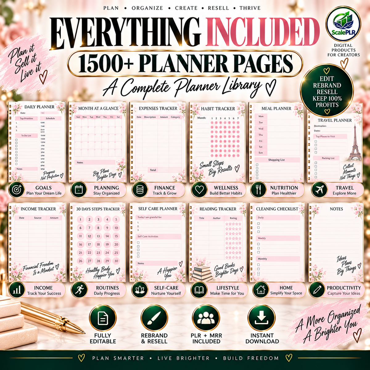 That Girl Digital & Printable Planner 2026 | Self-Care, Wellness & Productivity | Resell Rights