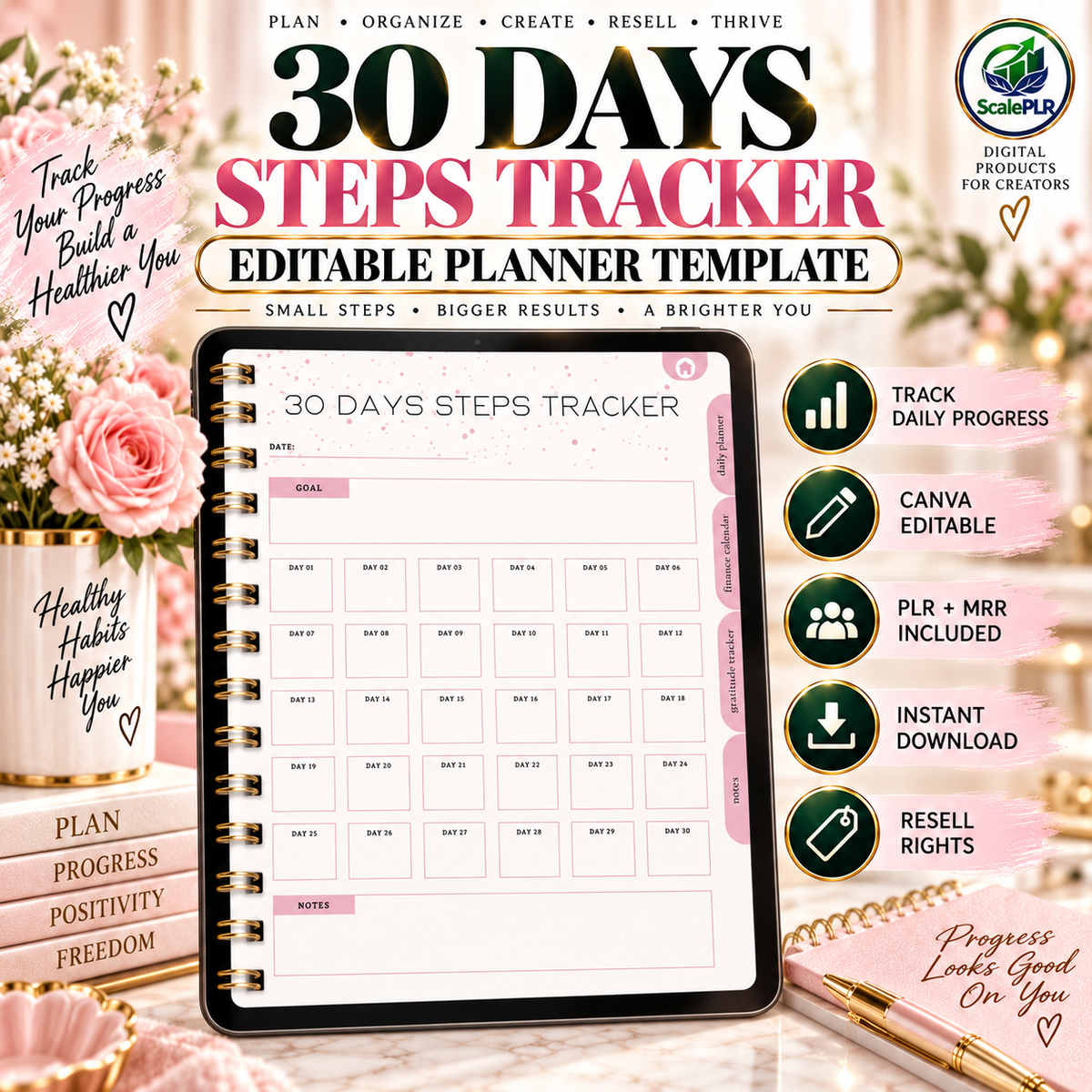 That Girl Digital & Printable Planner 2026 | Self-Care, Wellness & Productivity | Resell Rights