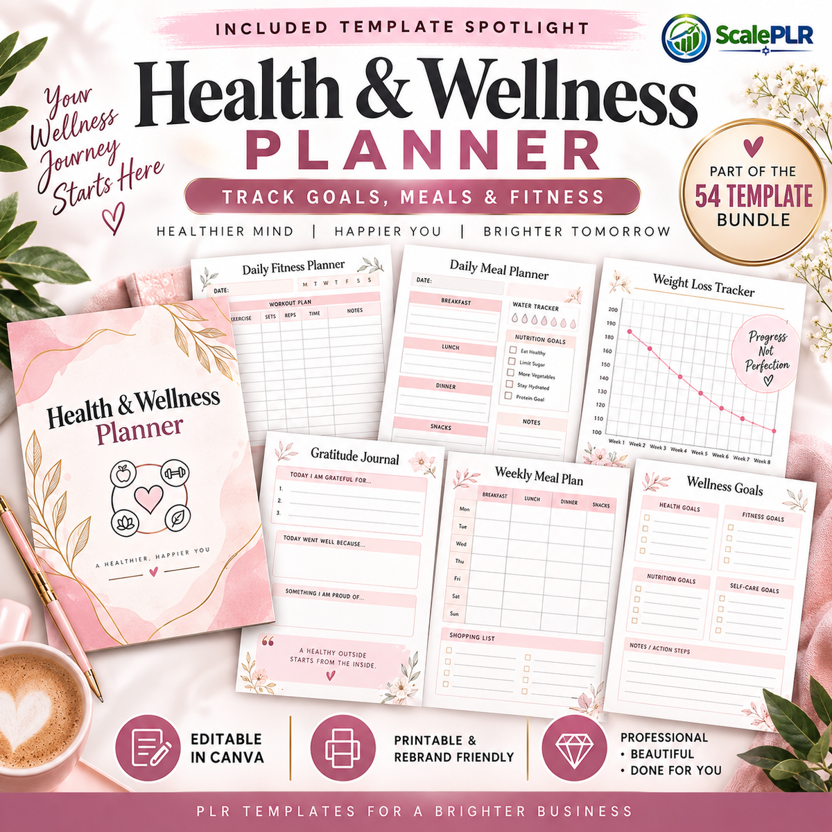850+ Pages PLR Planner Bundle | 54 Canva Templates | Editable + Printable | PLR + MRR Rights