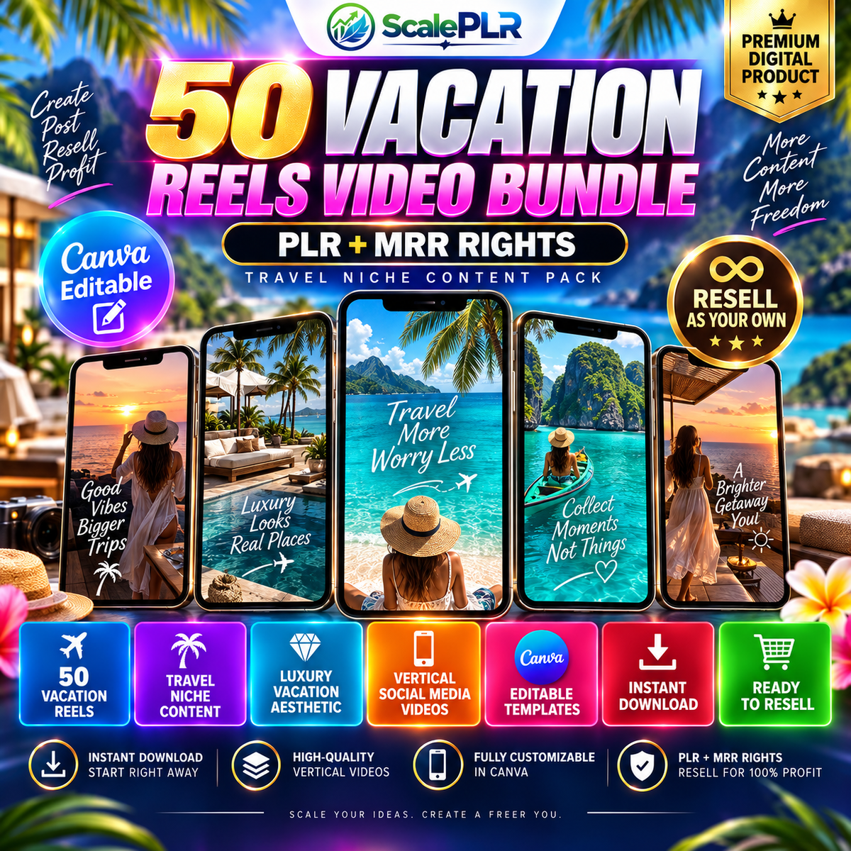 340 Faceless Reels Bundle | Canva-Editable Instagram & TikTok Videos | PLR + MRR