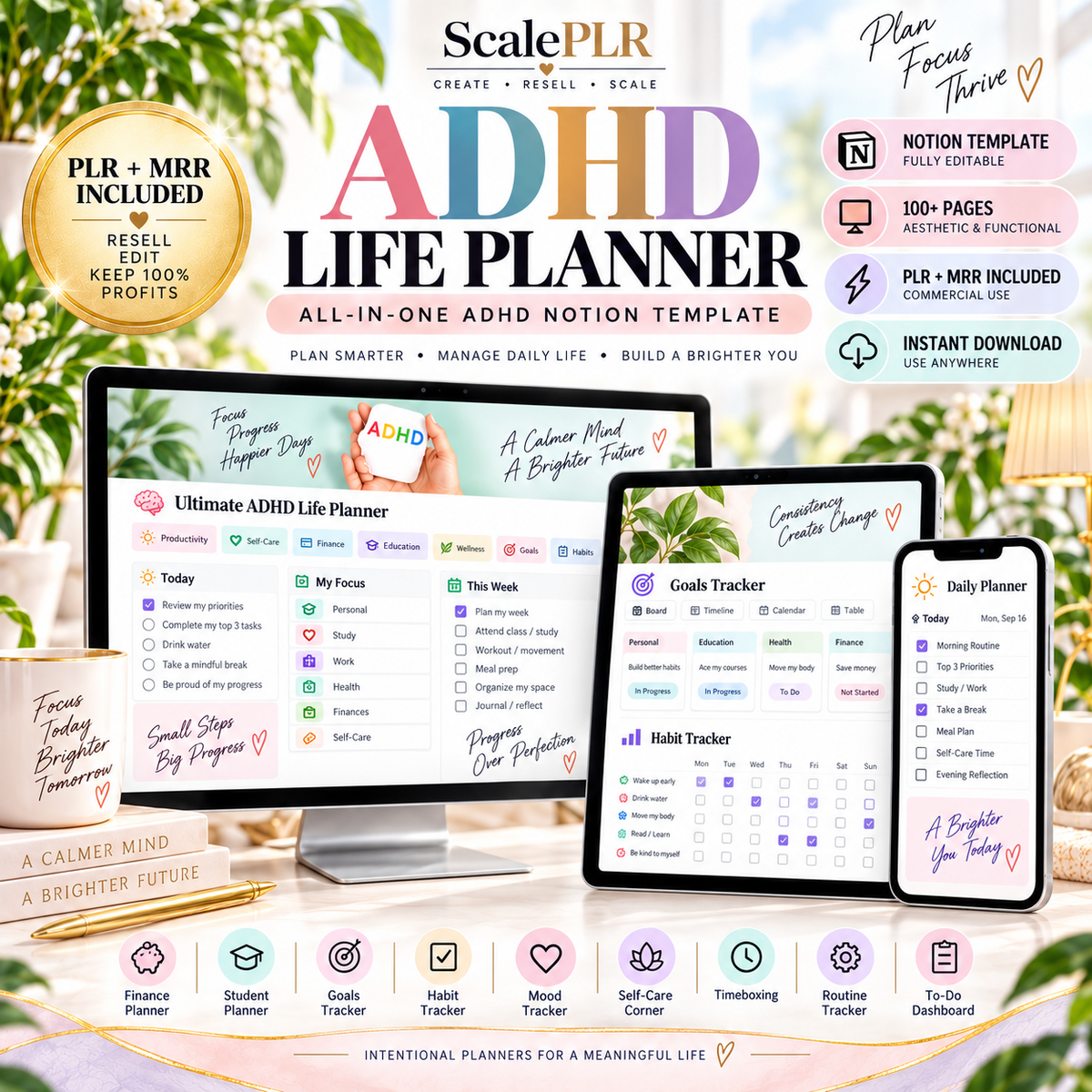 All in One ADHD Digital Planner for Goodnotes, iPad & Phone + Bonus ADHD Notion Template