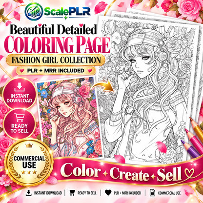 85 Fashion Girl Anime Coloring Pages | Printable Coloring Book | PLR + MRR Resell Rights