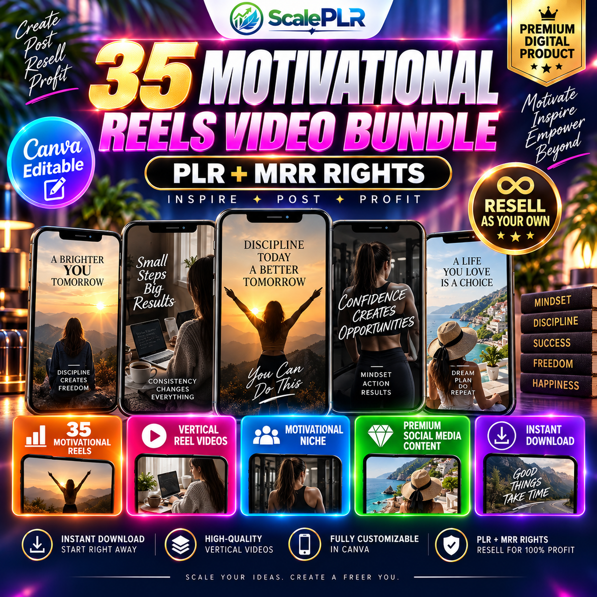 340 Faceless Reels Bundle | Canva-Editable Instagram & TikTok Videos | PLR + MRR
