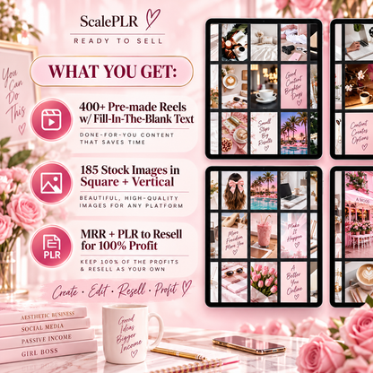 550 Pink Aesthetic Faceless Content (with Master Resell Rights)