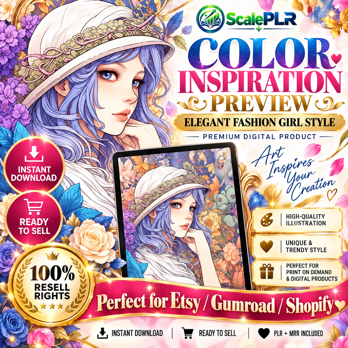 85 Fashion Girl Anime Coloring Pages | Printable Coloring Book | PLR + MRR Resell Rights