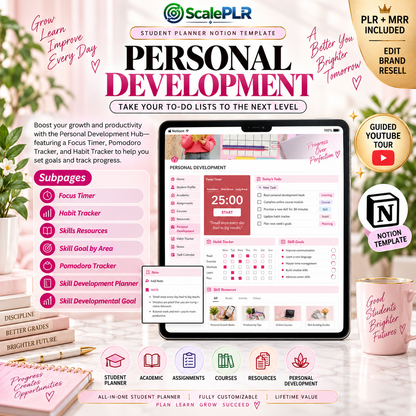 Beautiful Pink Student Notion Planner with Resell Rights