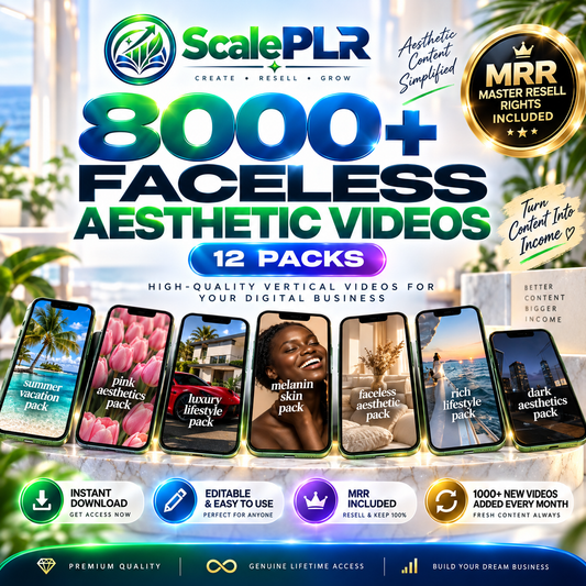 8,000+ Faceless Aesthetic Videos | 12 Content Packs | Canva Editable | PLR + MRR Rights