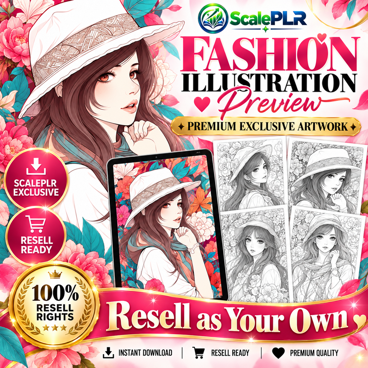 85 Fashion Girl Anime Coloring Pages | Printable Coloring Book | PLR + MRR Resell Rights